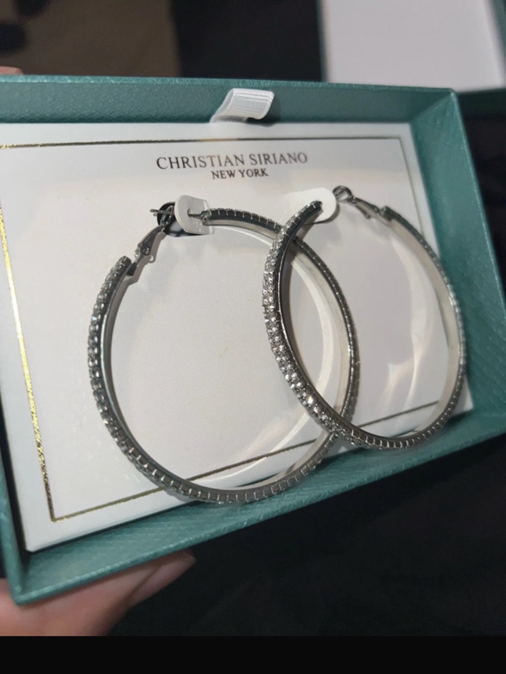 Christian Siriano Silver Rhinestone Hoop Earrings